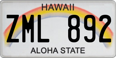 HI license plate ZML892