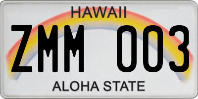HI license plate ZMM003