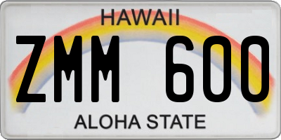 HI license plate ZMM600
