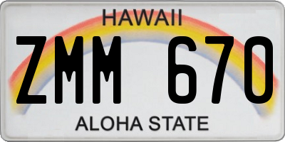 HI license plate ZMM670