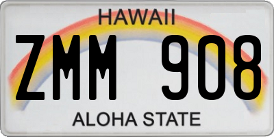 HI license plate ZMM908