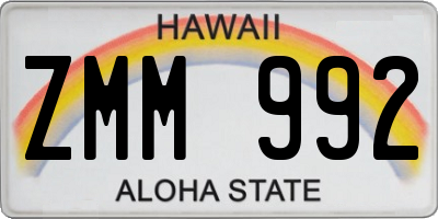 HI license plate ZMM992