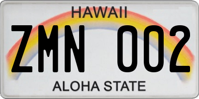 HI license plate ZMN002
