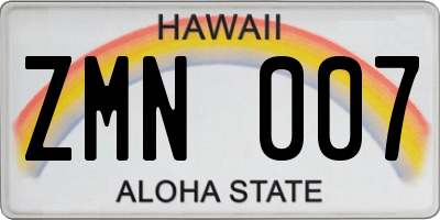 HI license plate ZMN007