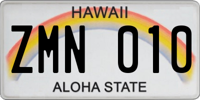 HI license plate ZMN010