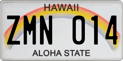 HI license plate ZMN014