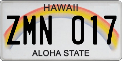 HI license plate ZMN017