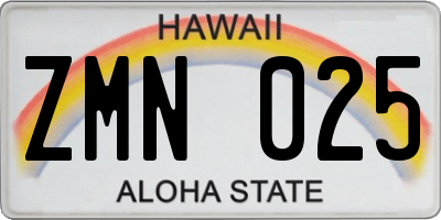 HI license plate ZMN025