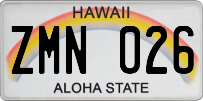 HI license plate ZMN026