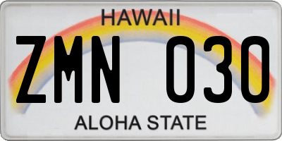 HI license plate ZMN030