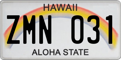HI license plate ZMN031