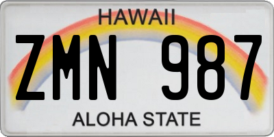 HI license plate ZMN987