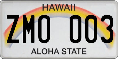 HI license plate ZMO003