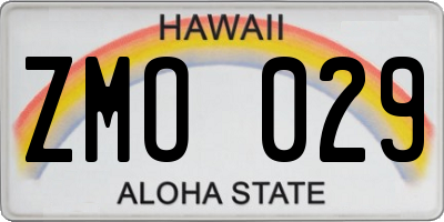 HI license plate ZMO029