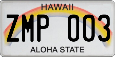 HI license plate ZMP003