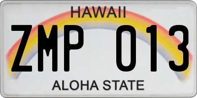 HI license plate ZMP013