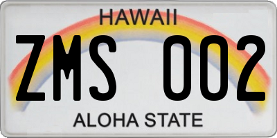 HI license plate ZMS002