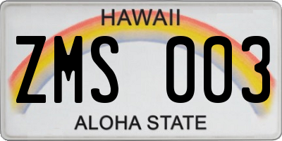 HI license plate ZMS003