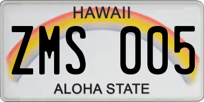 HI license plate ZMS005
