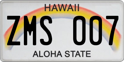 HI license plate ZMS007