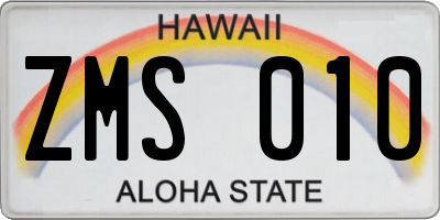 HI license plate ZMS010