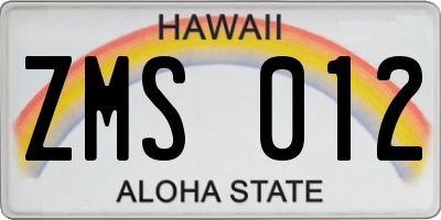 HI license plate ZMS012