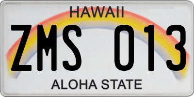 HI license plate ZMS013