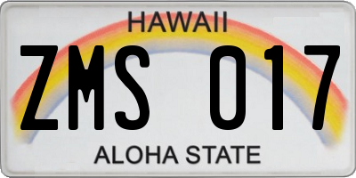 HI license plate ZMS017