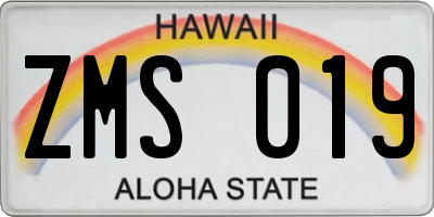 HI license plate ZMS019