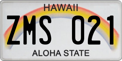 HI license plate ZMS021