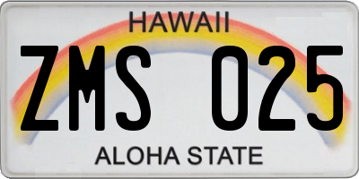 HI license plate ZMS025
