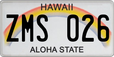 HI license plate ZMS026