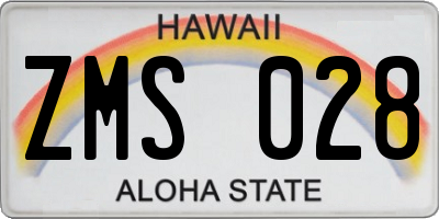 HI license plate ZMS028