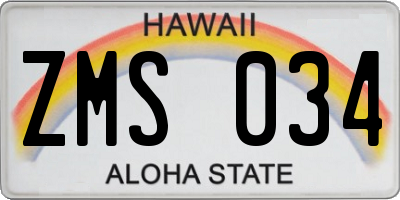 HI license plate ZMS034