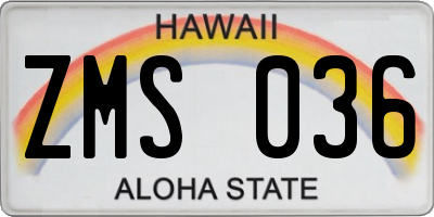 HI license plate ZMS036