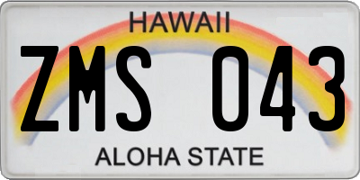 HI license plate ZMS043