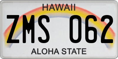 HI license plate ZMS062