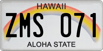 HI license plate ZMS071