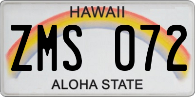 HI license plate ZMS072