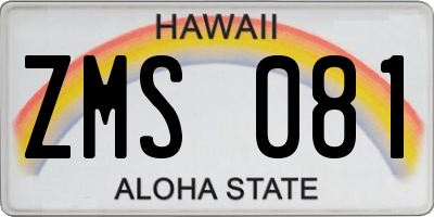 HI license plate ZMS081