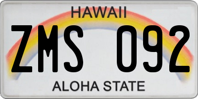 HI license plate ZMS092