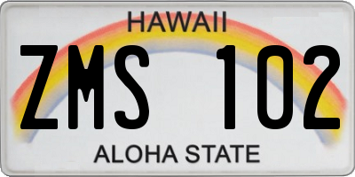 HI license plate ZMS102