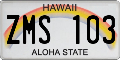 HI license plate ZMS103
