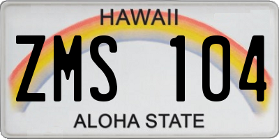 HI license plate ZMS104