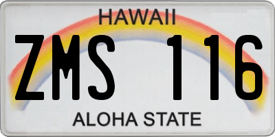 HI license plate ZMS116