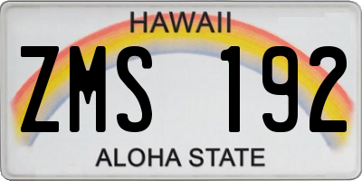 HI license plate ZMS192