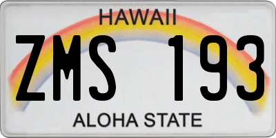 HI license plate ZMS193