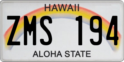 HI license plate ZMS194