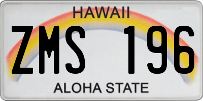 HI license plate ZMS196