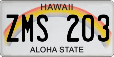 HI license plate ZMS203